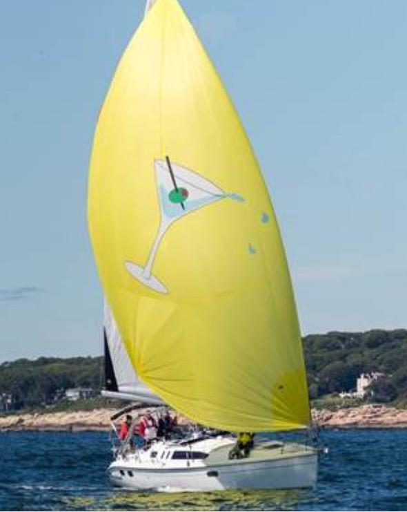 Bacchanal - A Hunter 380.  More of a cruiser than a racer, but we have done so in both the Halifax Race and the Marion to Bermuda Race, picking up the Cooks Prize in the BDA Race..