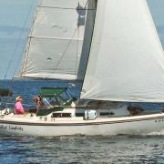 A Catalina 27 is nice at anchor or under sail. © 2022 Willful Simplicity