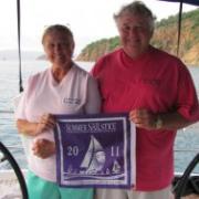 Walter & Vivian Corrigan won the Moorings charter in 2010 and celebrated in the BVI in 2011